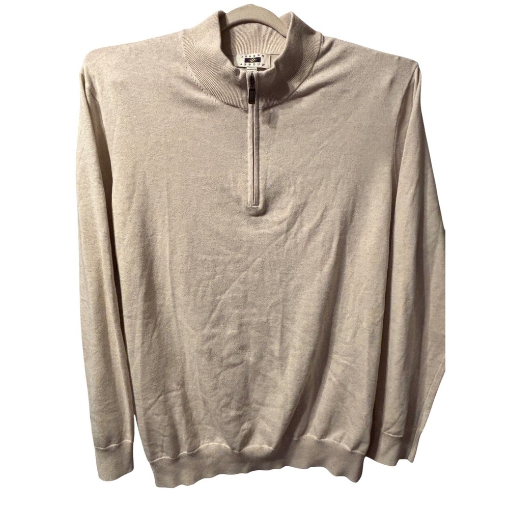 Joseph Abboud Mens Modern Fit 3X Pima Cotton‎ Quarter Zip Sweater Beige Casual
